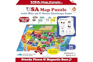 BUTTERFLY EDUFIELDS ButterflyEduFields United States Map Magnetic Puzzles - USA Map 50 States & Capitals, 80 Fun Flash Cards - Travel Trivia Geography Game for Kids Ages 6, 7, 8-10, Gift – Educational Learning Toys