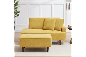 KHSDJSRUY Upholstered Chaise Lounge Chair Indoor with Ottoman Boucle Chaise Lounge Fluffy Reading Chairs for Office Living Room Bedroom Relaxing (Boucle Yellow)