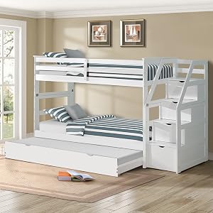 Harper&Bright Designs Twin Over Twin Trundle Bunk Bed