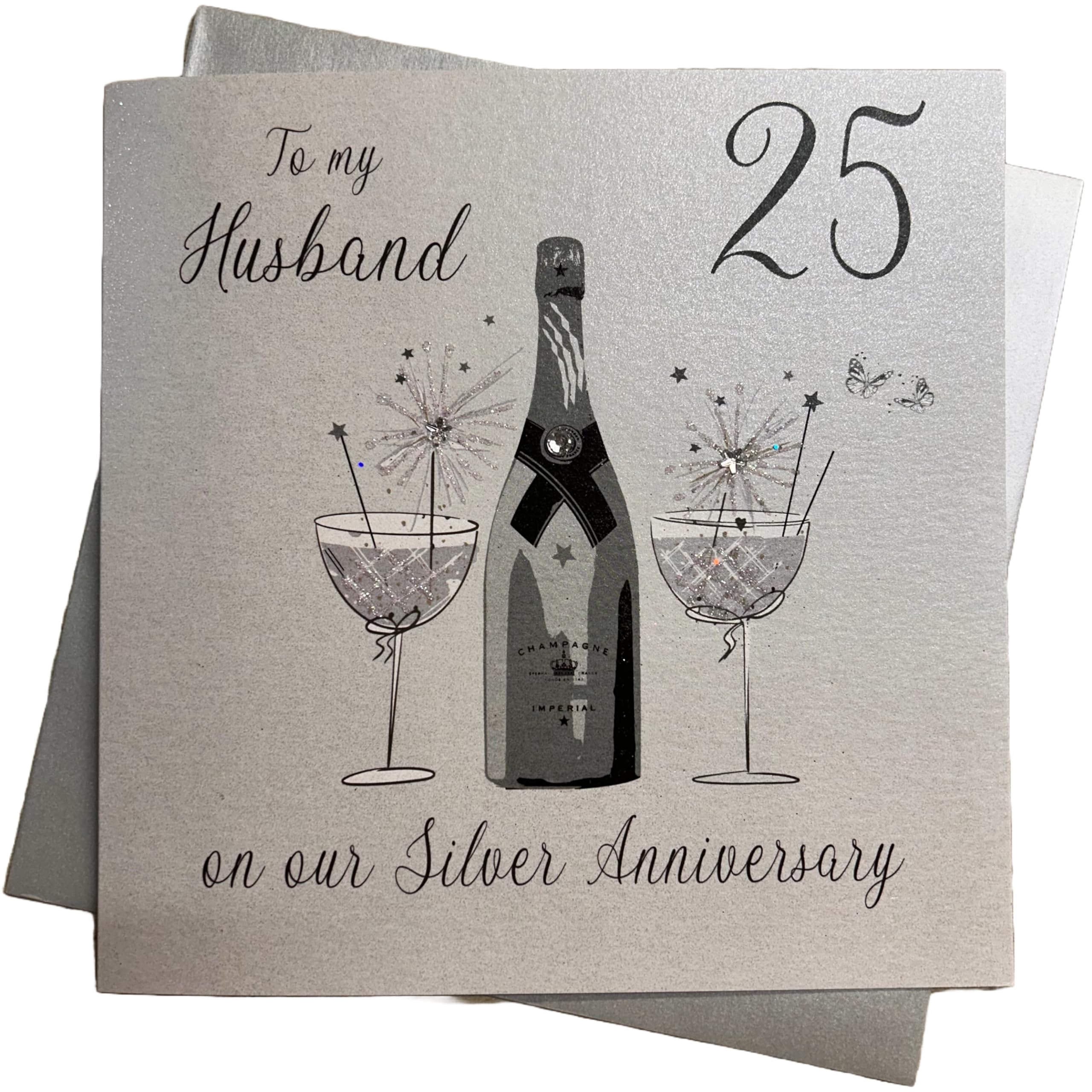 white cotton cards Large To My Husband Silver Wedding Anniversary, Handmade 25th Anniversary Card, White, XLBD25H