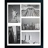 11x14 Collage Picture Frame - Mat Displays Five 4x6 Inch Photos - Black Gallery Wide Molding - Includes Both Attached Hanging Hardware and Desktop Easel - Display Multiple 4 x 6 Pictures or 11 x 14