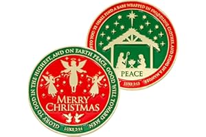 LOGOS COINS Merry Christmas Christian Coin, Glory to God in The Highest Collectible Challenge Coin, Jesus Mary and Joseph in The Manger, Gold Plated Luke 2:12 Gift