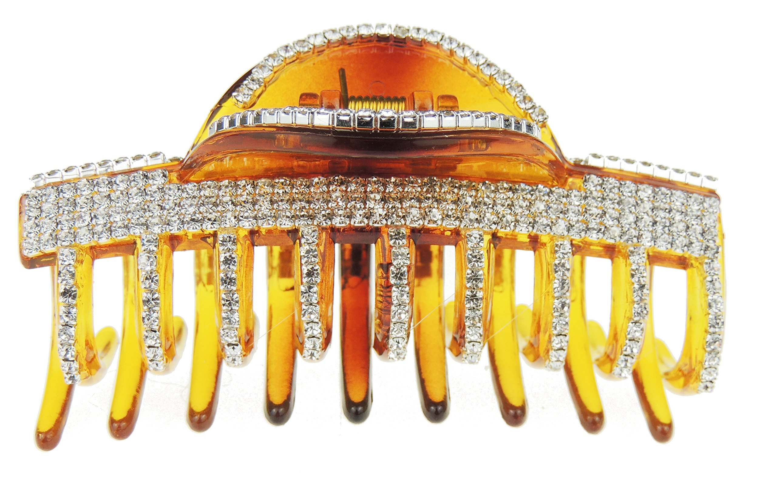 Extra Sparkly Women Girls Crystal Diamante Rhinestone Gems Bridal Wedding Evening Party Styling Fine Thin Hair Accessories Butterfly Claw Jaw Clip Octopus Clamp Grip 9cm Stripes (Brown)