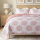 Soul & Lane Coastal Quilt Set - Twin and 1 Sham, Quilted Coastal Bedspread with Beach Theme, Ocean Bedding Set, Summer Nautical Quilt, Beachy Comforter with Tropical Motif, Sea of Coral