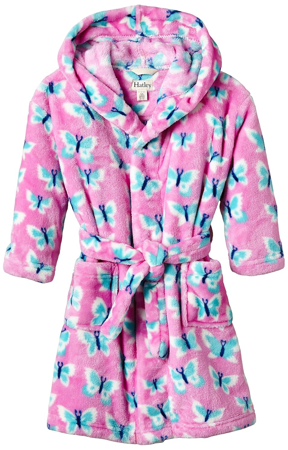 Hatley Little Girls' Fuzzy Fleece Robe Butterflies, Pink, XLarge