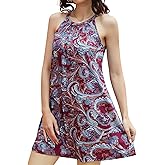 JOYSHAPER Built in Bra Summer Dress Casual Beach Sundress Flowy Halter Dress