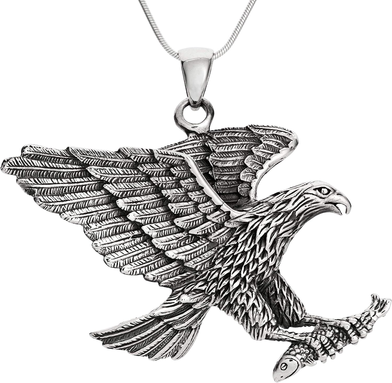 TreasureBay Men's Heavy 925 Sterling Silver Eagle Pendant and Chain