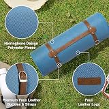 VonShef Picnic Blanket Blue Herringbone Large 220x200cm Waterproof Backing view 3