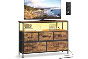 SONGMICS BELLAH Collection - Dresser for Bedroom with App-Controlled LED Lights and Charging Station, Chest of Drawers, TV St