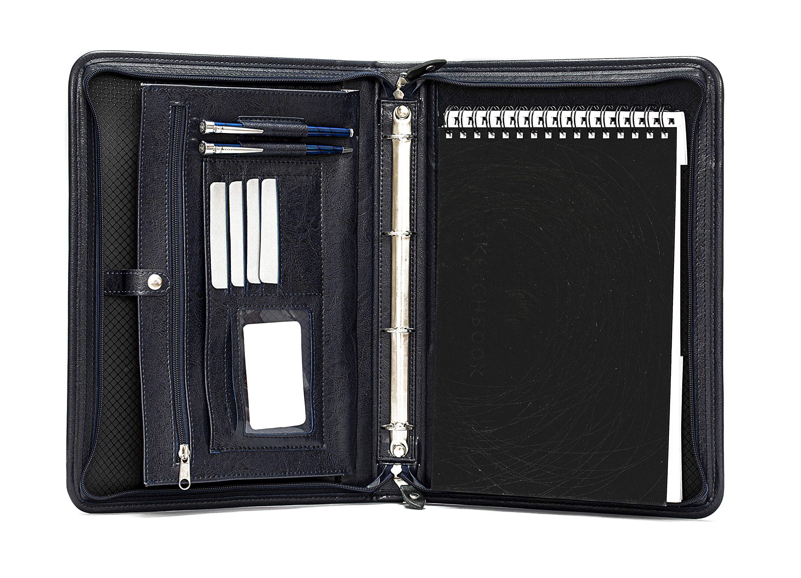 Pu Business Leather Portfolio A4 Presentation Padfolio A4 Conference Folder Ring Binder Organiser (Blue)