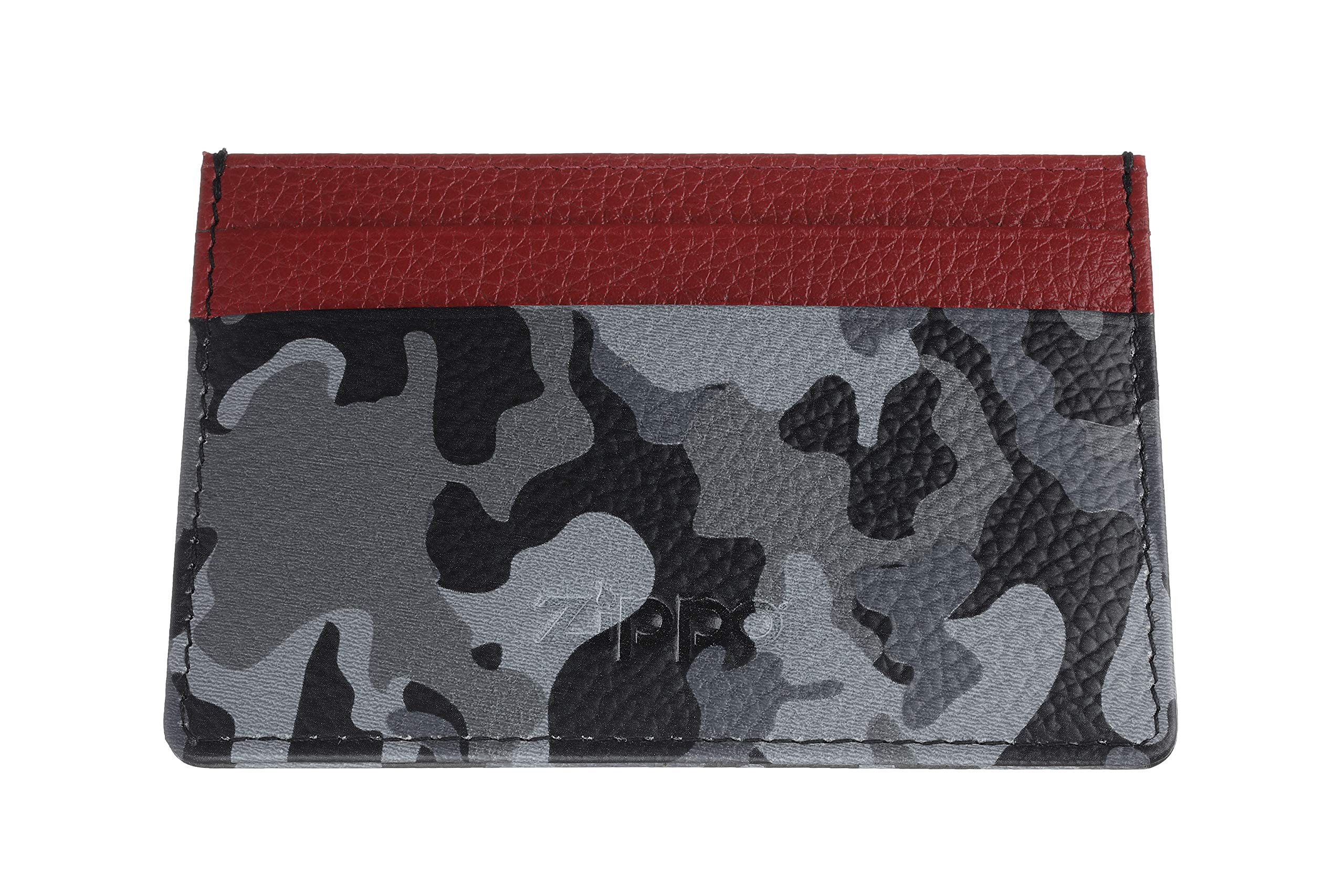 Zippo - Credit Card Case, Grey Camouflage, Cowhide, 3 Card Slots and 1 Slip Pocket, Compact Card Holder, Stylish Accessory, Gift Box