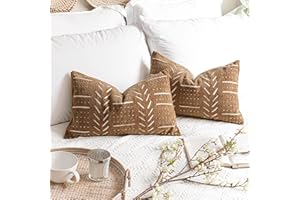 BlissBlush Brown Decorative Lumbar Throw Pillow Covers 12X20, Set of 2, Boho Farmhouse Cushion Cover, Soft Accent Pillowcase for Couch Sofa Bed Living Room Home Décor