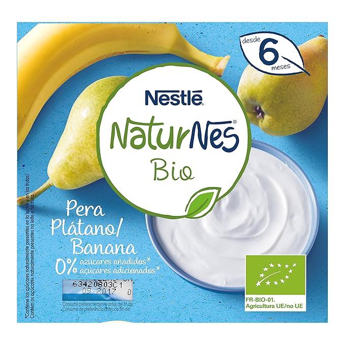 Nestlé Naturnes Bio - Postre lácteo Pera y Plátano - Postre lácteo Para bebés - Paquete
