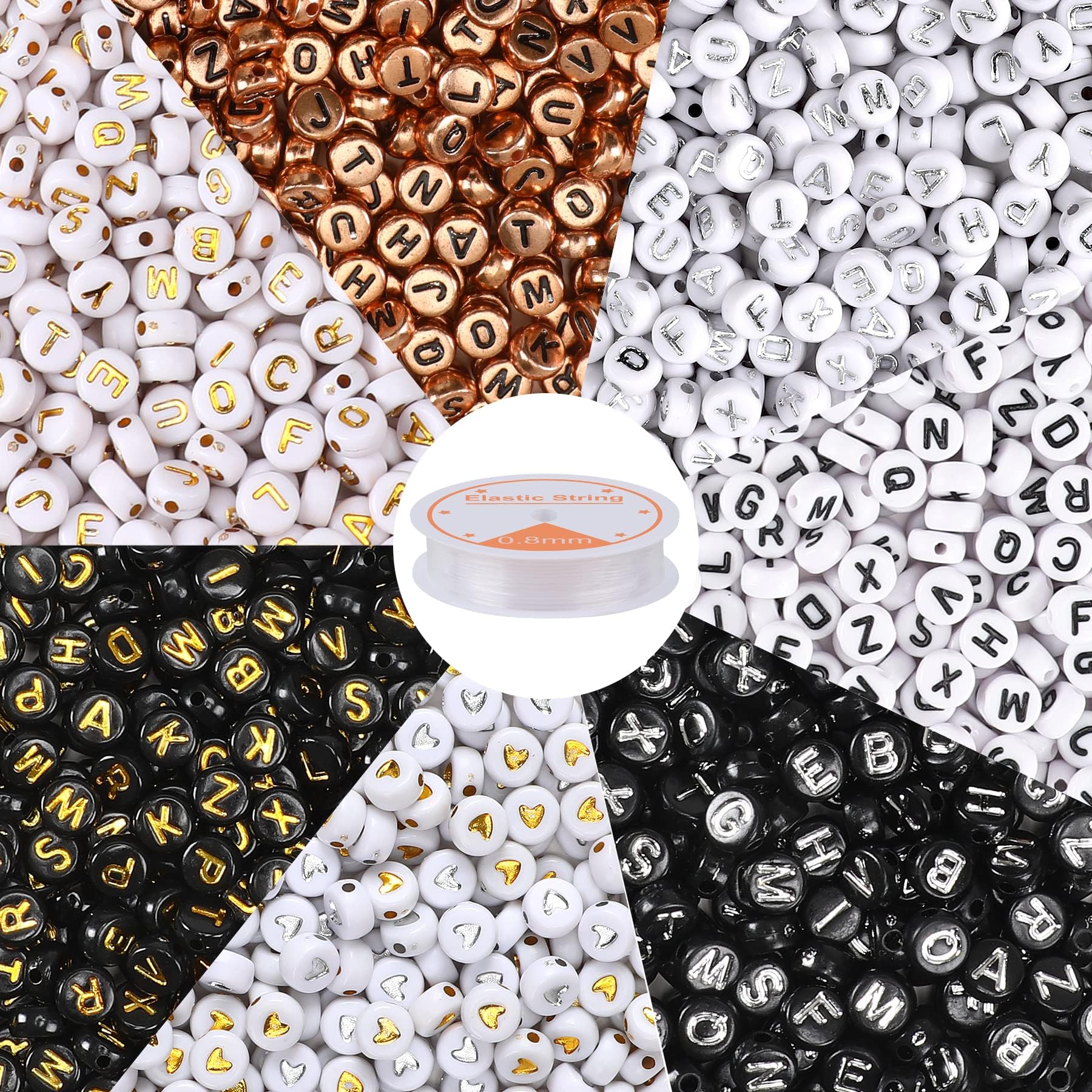 Photo 1 of 1900Pcs 7 Colors Round Letter Beads 4×7mm Acrylic Alphabet Beads with 1 Roll Elastic String for Bracelet Necklace Jewelry Making Supplies