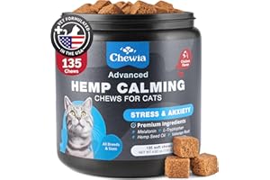 CHEWIA Cat Calming Treats - Hemp Calming Care for Cats - Cat Anxiety Relief - Cat Melatonin Soft Chews with Hemp Seed Oil, L-Tryptophan - Calming Chews for Cats - Storms, Travel, Grooming, Separation