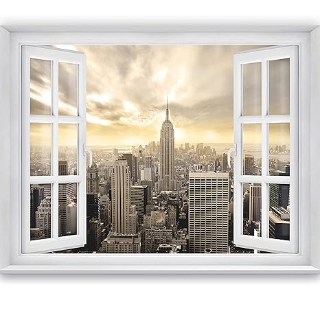murimage FOTOTAPETE,Skyline Window 2T2' 127cm x 183cm Fenster Ausblick New York USA Manhattan Tapete inklusiv Kleister