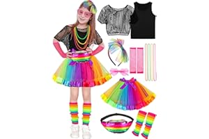 AOTHSO 14 Pieces Girls 80s Outfit Accessories Set Halloween Girls 80s Clothes Costume for Cosplay 1980s Party for Kids
