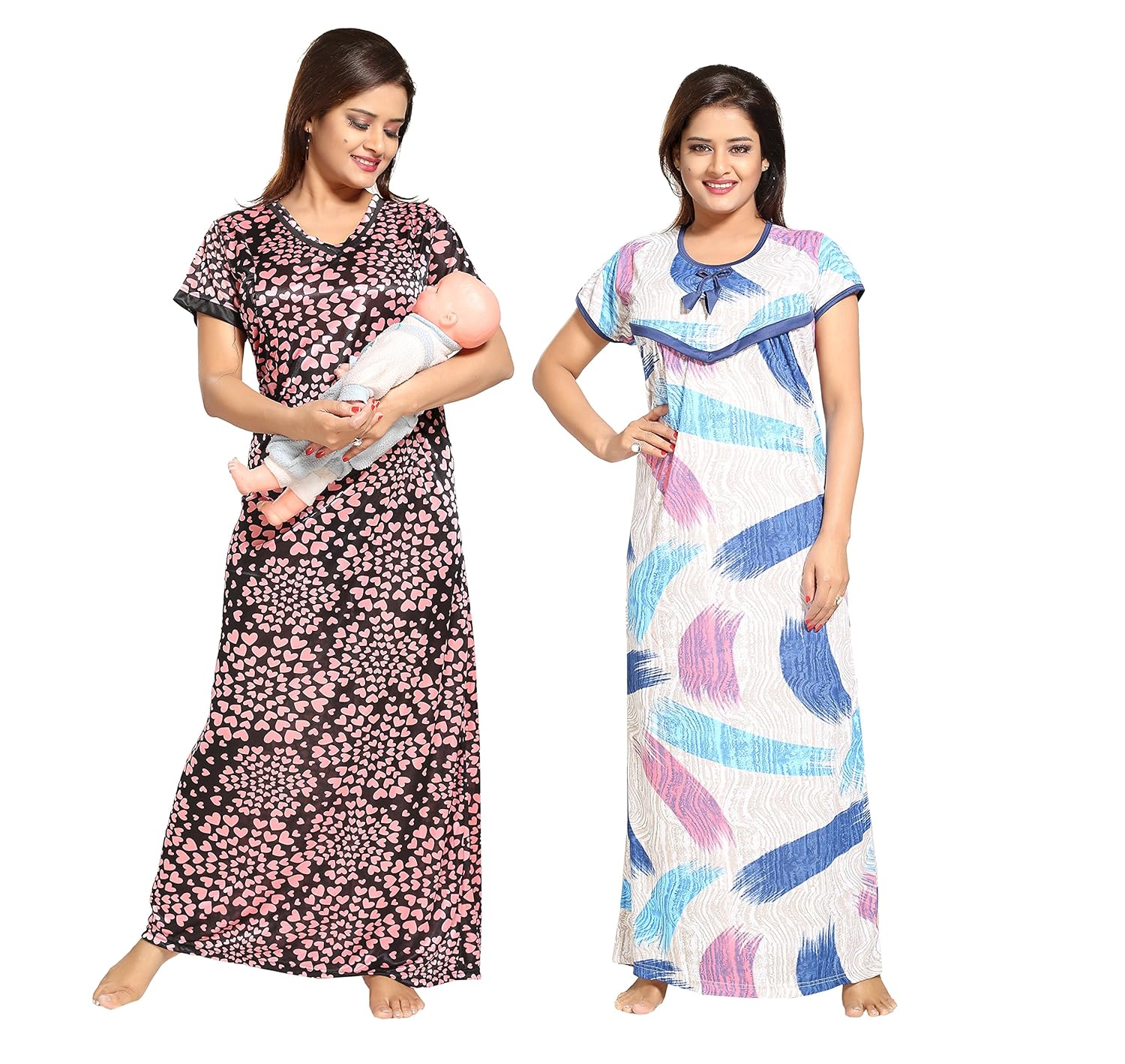 tucute women's sarina night gown (1494_multicolour_free size) - pack of 2