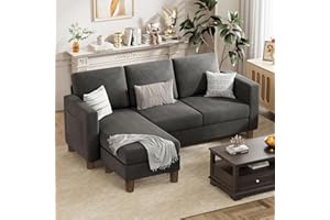 VICTONE Convertible Sectional Sofa Couch, 3 Seat L-Shaped Sofa with Linen Fabric Ottoman Small Couch for Small Apartments, Living Room and Office (Linen Fabric, Dark Gray)