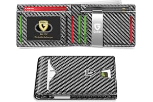 GSOIAX Mens Slim Wallet for Men Minimalist Genuine Leather Carbon Fiber Rfid Blocking Bifold Credit Card Holder With Gift Box (Carbon-money clip)