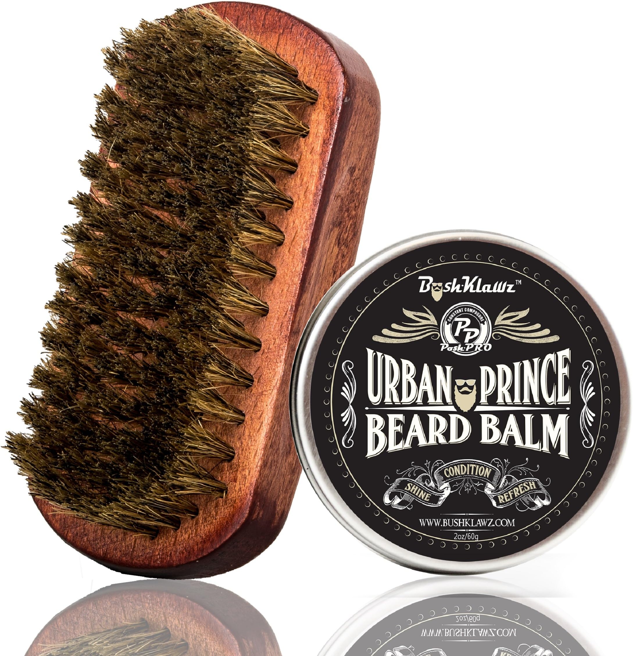Urban Prince Beard Balm Leave in Conditioner & BoarKlawz Beard Boar Brush Gift Set Beard Care Grooming Kit Men's - Best Bearded Man Starter Balm and Brush Grooming Set