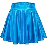 EXCHIC Women's Shiny Metallic Wet Look Stretchy Flared Mini Skater Skirt