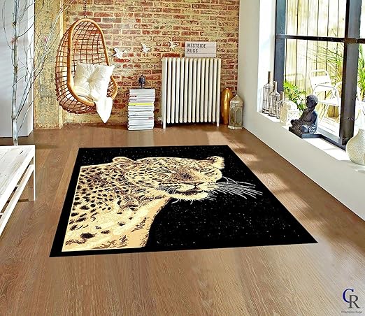 Amazon Com Champion Rugs Modern Safari Leopard Cheetah Head Animal Print Carpet Novelty Area Rug 5 3 X 7 5 Furniture Decor