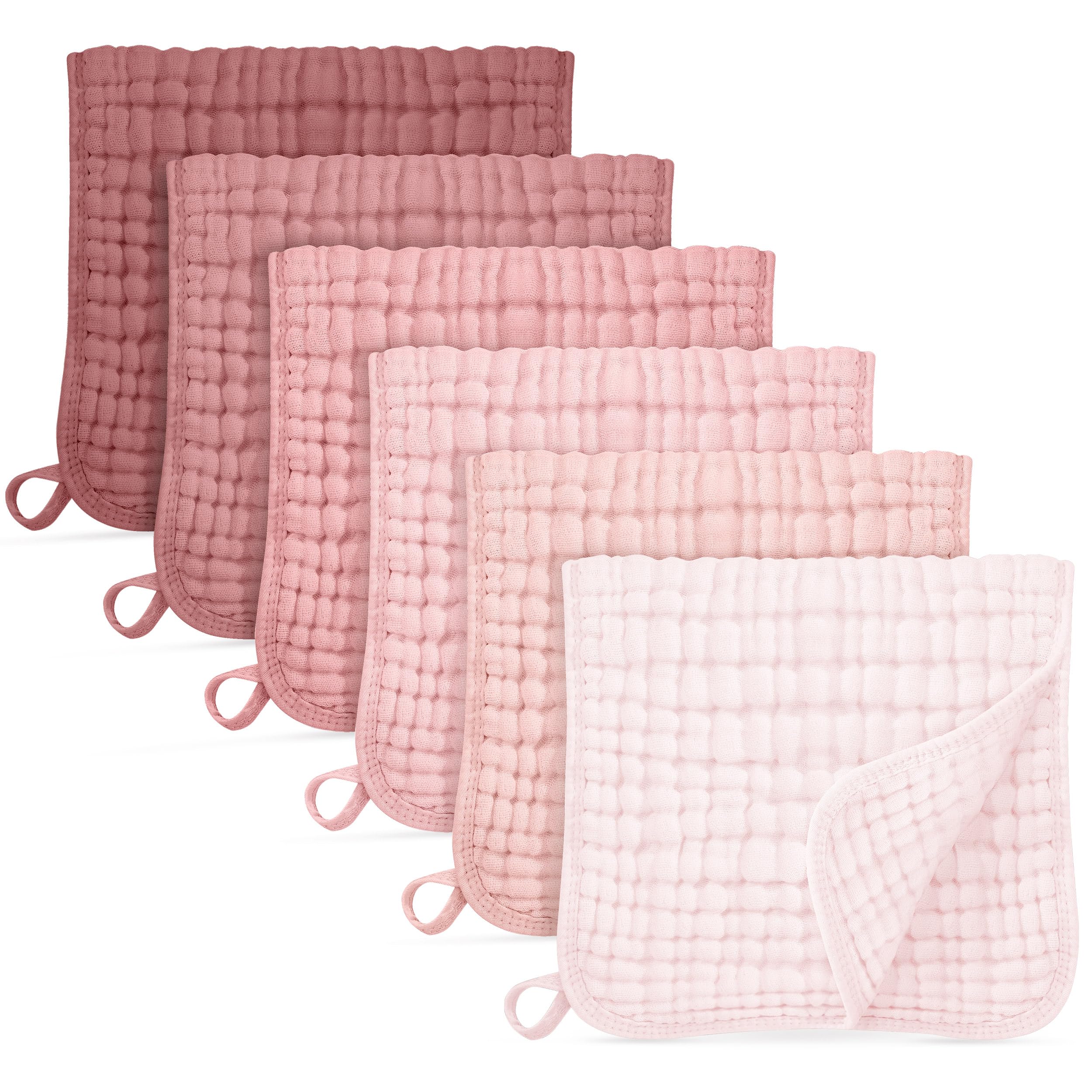 Unnivoll Muslin Cloths for Baby 100% Cotton Muslin Squares Burp Cloths Baby Essentials for Newborn Boys Girls Large 50x25CM Extra Soft and Absorbent 6 Pack - Gradient Pink