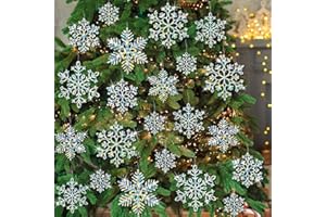 KOCKUU 36 Pack Christmas Ornaments Snowflakes Decorations - Iridescent Plastic Snowflakes Hanging Decorations for Winter Holiday Christmas Birthday Party Decoration Supplies