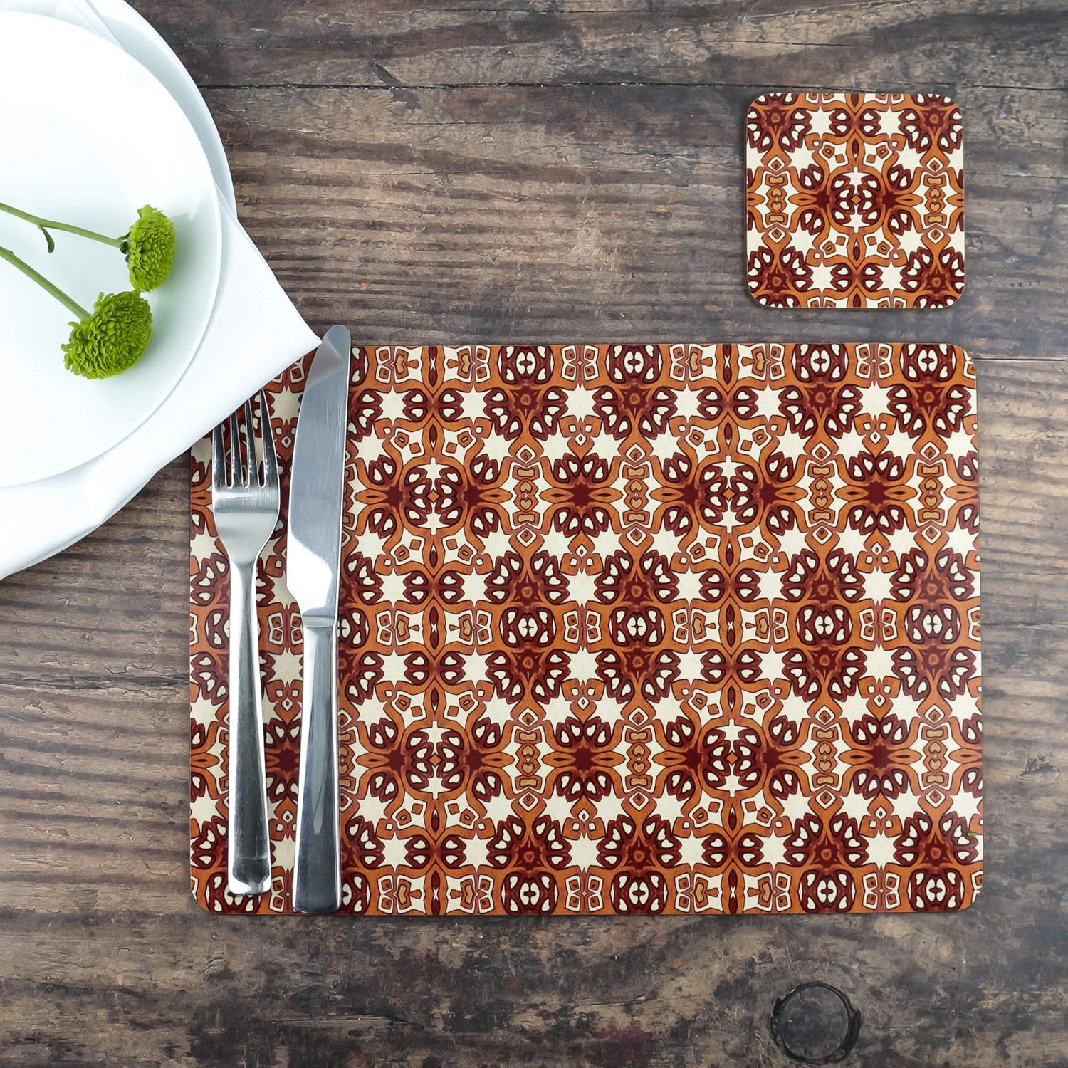 Handmade Ethnic Pattern Table Mat & Coaster Set Designed and Printed
