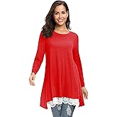 Sinono Women's Casual Lace Long Sleeve A-Line Swing Scoop Neck Tunic Top Blouse