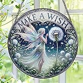 Stained Glass Window Hanging, Pauyadu Fairy Sun Catchers, Stained Glass Suncatcher, Fairy Decor Gifts for Women, Mom, Grandma, Wife, Bestie and Friend - 8 Inch