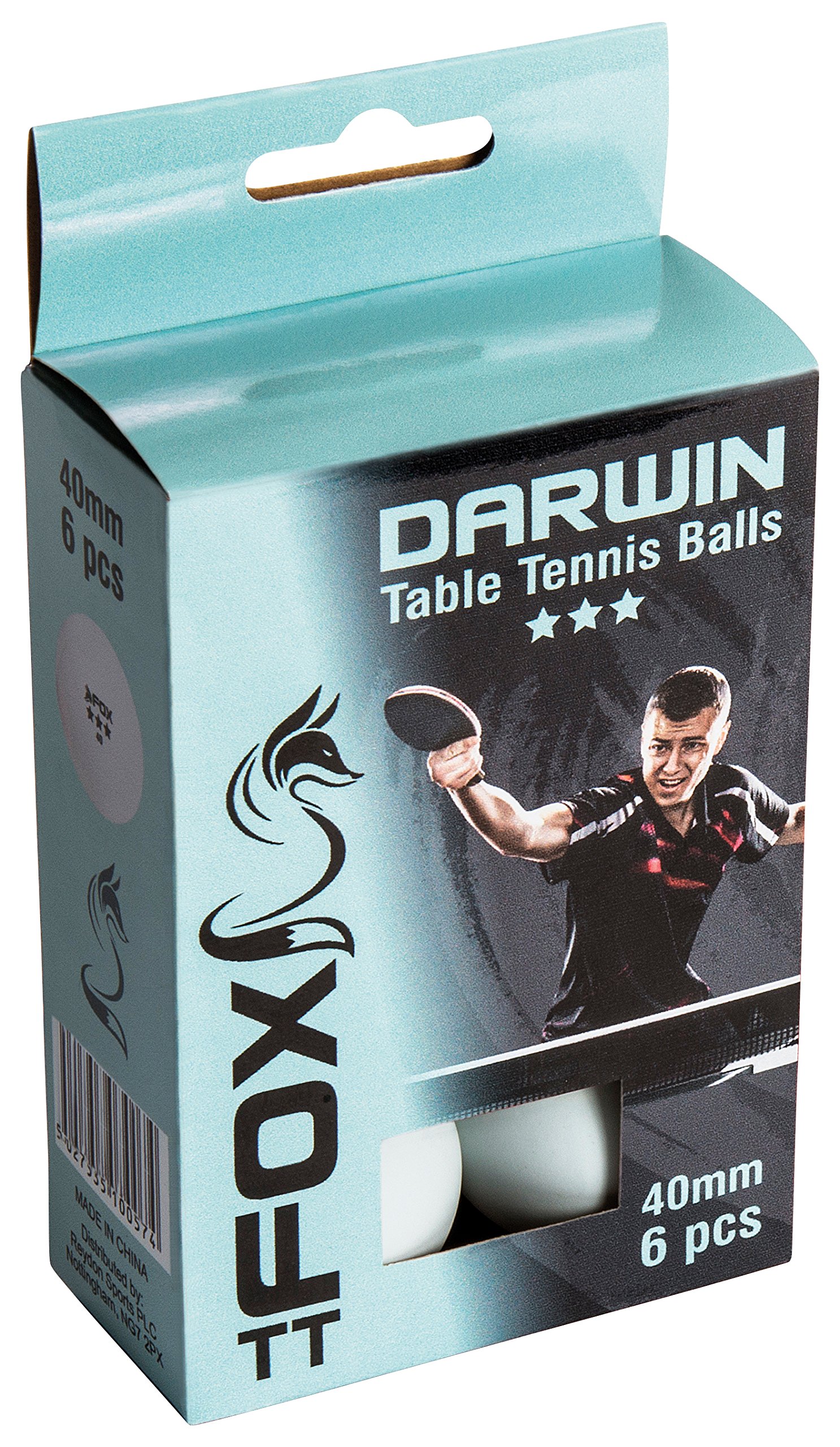 Fox TT Darwin 3 Star Table Tennis Balls (Pack of 6) - White, one size, FTT103