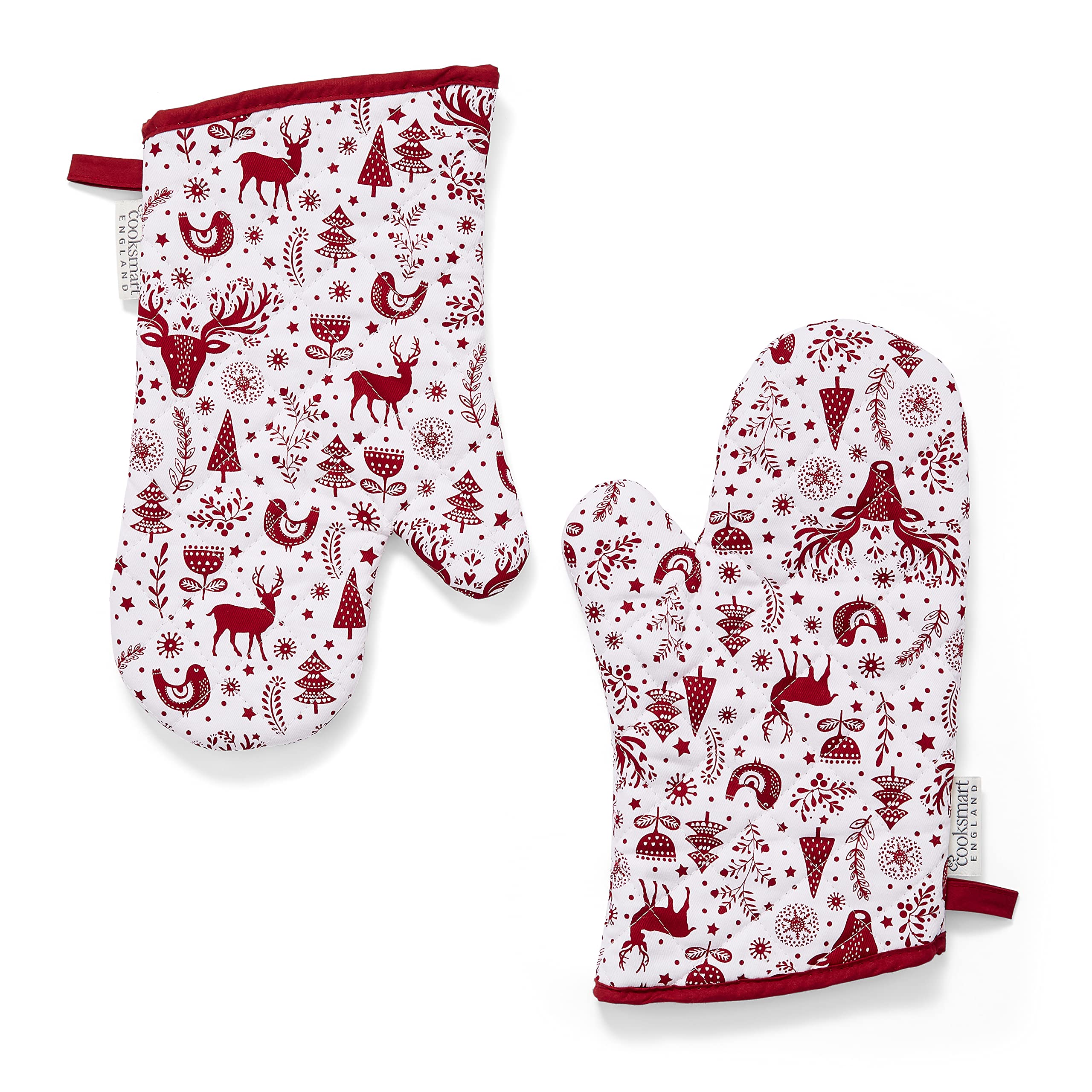 Cooksmart British Designed Christmas Gauntlet Oven Gloves | Festive oven Gloves For All Type of Kitchens | Oven Mitts For Men & Women - A Nordic Christmas