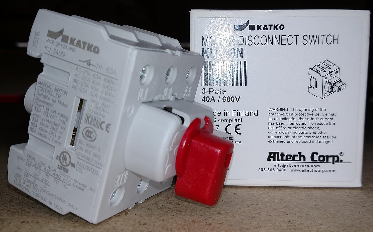 Disconnect Switch, 3Pole, NonFused, 40A, Panel Mount, Std Handle