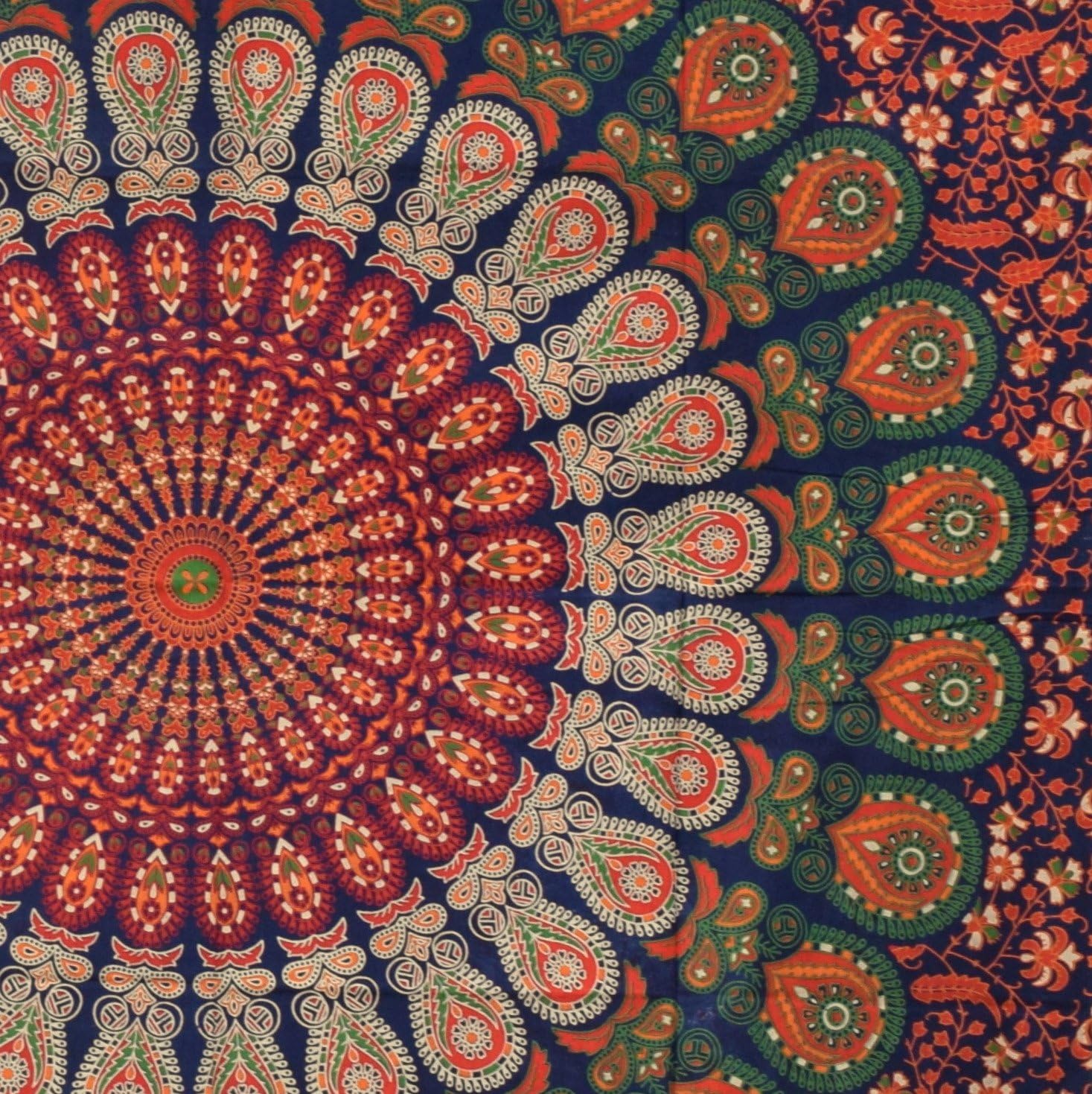Tapestries - Popular Handicrafts Tapestry Wall Hanging Hippie Mandala Bohemian Hippy Psychedelic Intricate Floral Design Indian Tapestry 54 x 82 Inches (140cm x 210 cm) Blue Orange