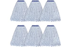 MATTHEW CLEANING PRODUCTS MATTHEW CLEANING Looped-Open Cotton Wet Mop 1.25'' Universal Headband Heavy Duty Commercial Mop Head Replacement for indoor and outdoor Use,Grease Stain Floor Cleaning String Mop Head Refill Pack of 6