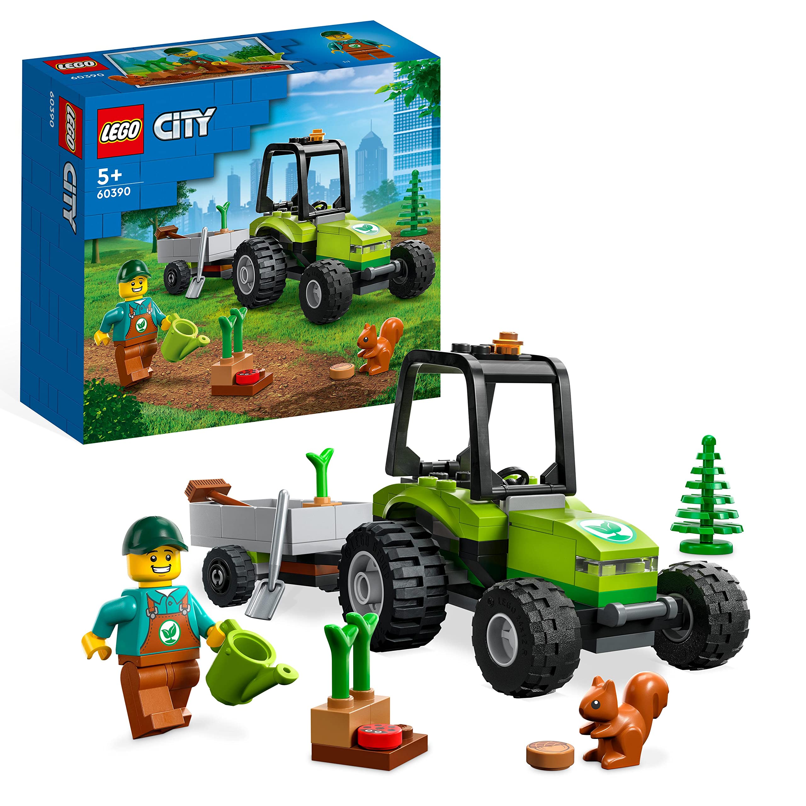 LEGO 60390 City Park Tractor Toy with Trailer for Kids Aged 5 Plus, Farm Vehicle Construction Set with Animal Figures and Gardener Minifigure, Gift Idea