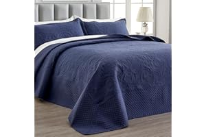 Qucover Alaska King Bedspread 132x 120, Oversized King Bedspread Extra Wide, 3 Piece Soft Microfiber Lightweight Oversized King Quilts Bedding Set, Quilting Paisley Pattern, with Pillow Shams, Navy