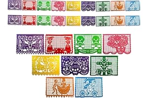 Paper Full of Wishes Day of the Dead Papel Picado Banner – 2 Pack, Regular Size Plastic, Dia de Los Muertos Decorations, Each Banner 14ft with 9 Panels, Over 28ft Total Hanging Length