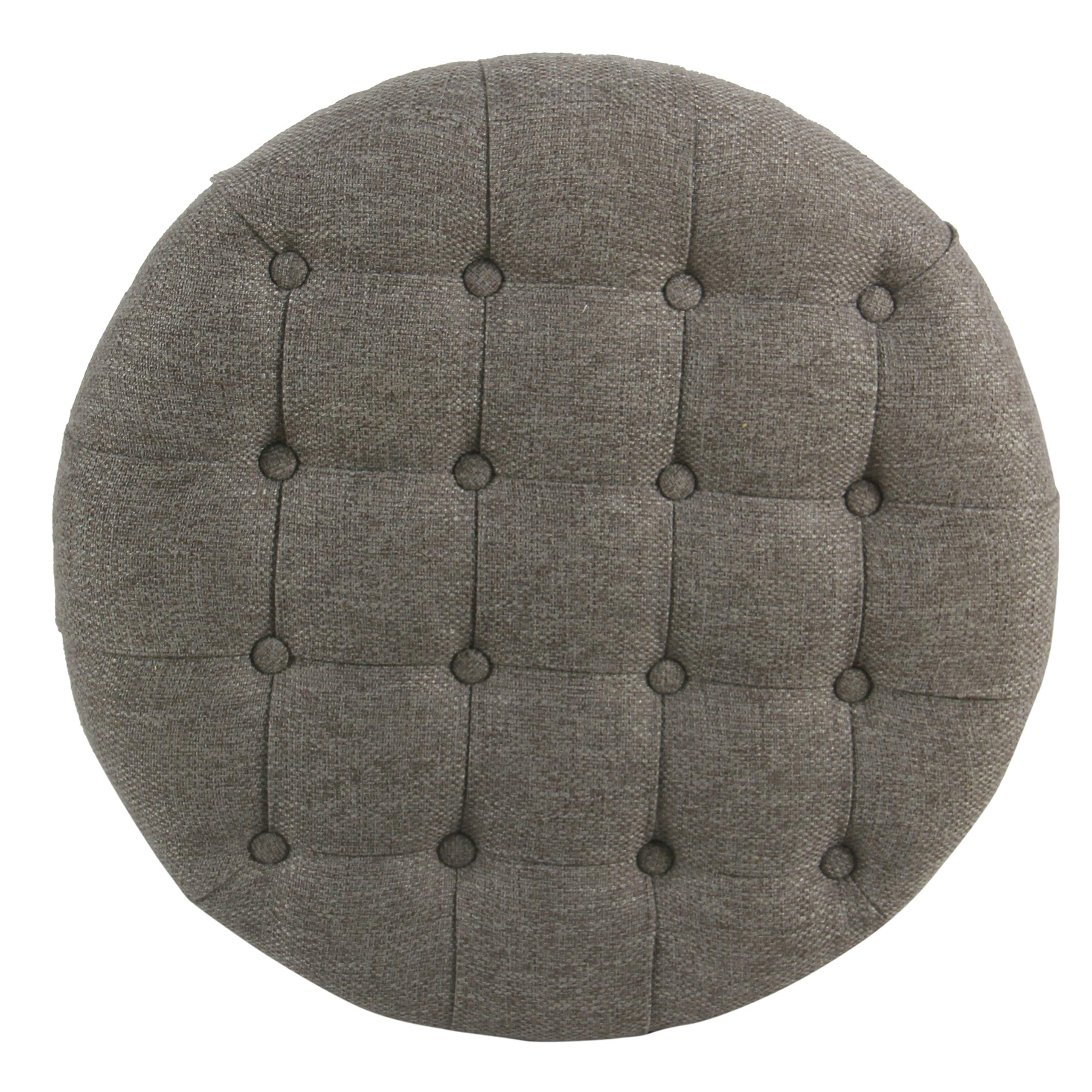 Homepop Home Decor | Button Tufted Woven Round Storage Ottoman | Ottoman with Storage for Living Room & Bedroom (Dark Gray) - Image 6