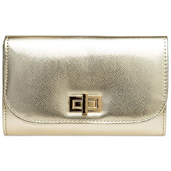 CASPAR TA389 elegante Damen Envelope Clutch Tasche / Abendtasche mit langer Kette und Drehverschluss