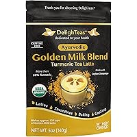 DelighTeas Organic Golden Milk Powder with Turmeric, Ginger, Ceylon Cinnamon | Ayurvedic Spices for Golden Turmeric Latte, Sm