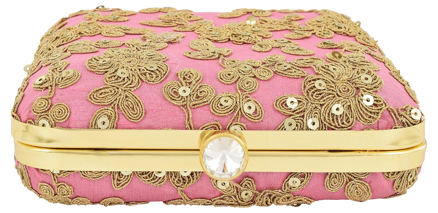 tooba women's sequence leaves squre box clutch