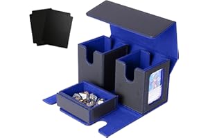 Venssu MTG Deck Box With two Display Windows,Card Deck Box fits 200 Double Sleeved Cards,Commander Deck Box With Dice Tray (Black and Blue)
