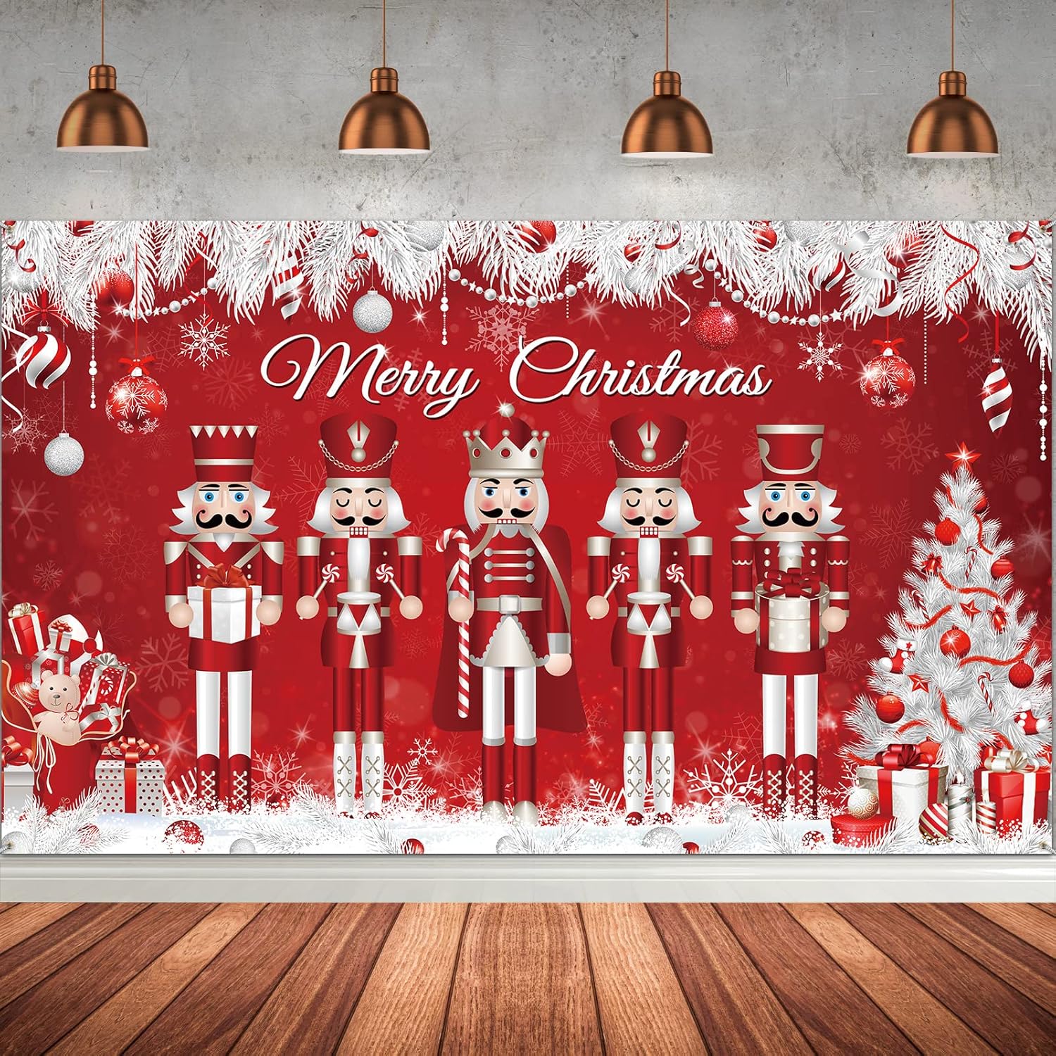 Nutcrackers - Christmas Party Decoration Merry Christmas Nutcracker Backdrop Banner Xmas Large Soldier Model Photo Booth Background White Red Nutcracker Decor for Christmas Winter New Year Eve Birthday Supplies