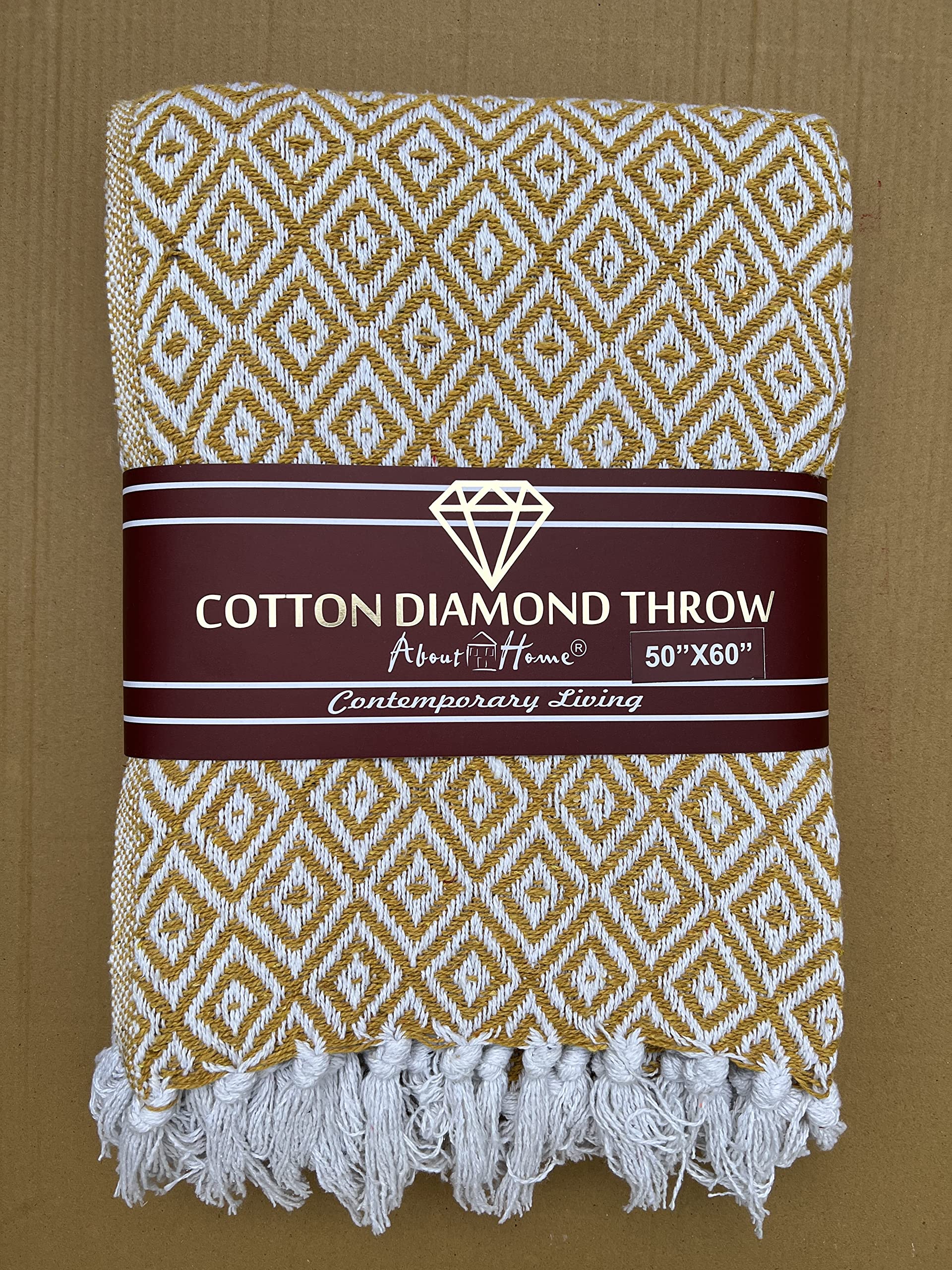 About Home Cotton Diamond throw, settee cover in many sizes & colors. (127x152 cm, Mustard)