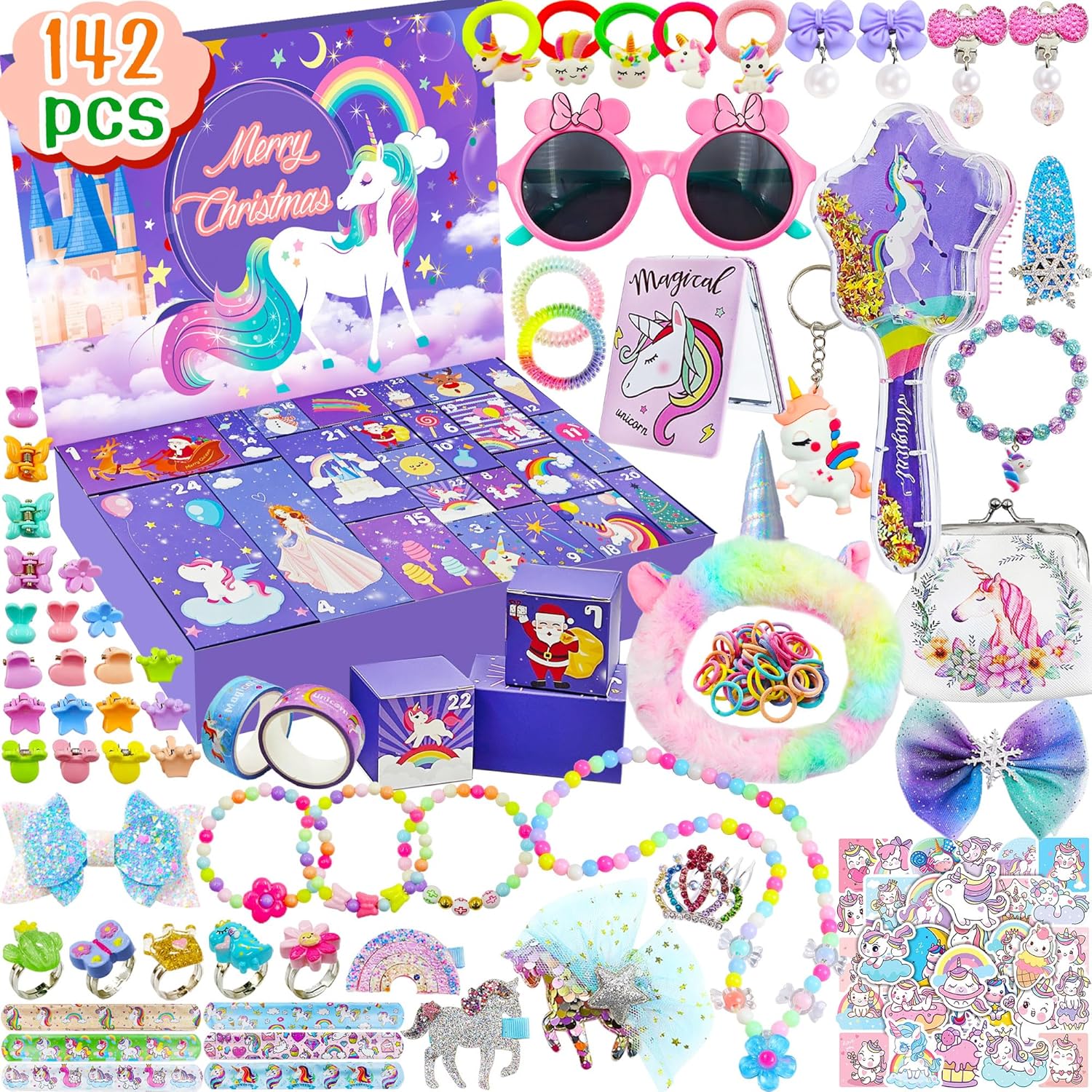 Advent Calendars - 142 PCS Advent Calendar 2023 Girls Kids Advent Calendar for Teenagers Toddler Girls Unicorn Gifts Princess Advent Calendar with Hair Accessories Jewlery