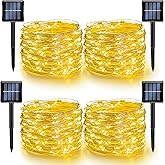 Dazzle Bright 4 Pack Solar String Lights Outdoor, Total 160FT 480LED Solar Powered Waterproof Fairy Lights 8 Modes, Silver Wire Lights for Christmas Patio Party Tree Yard Decoration (Warm White)