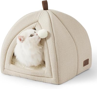 Bedsure Cat Cave Bed Igloo with Removable Washable Cushion Beige 40x40x40cm